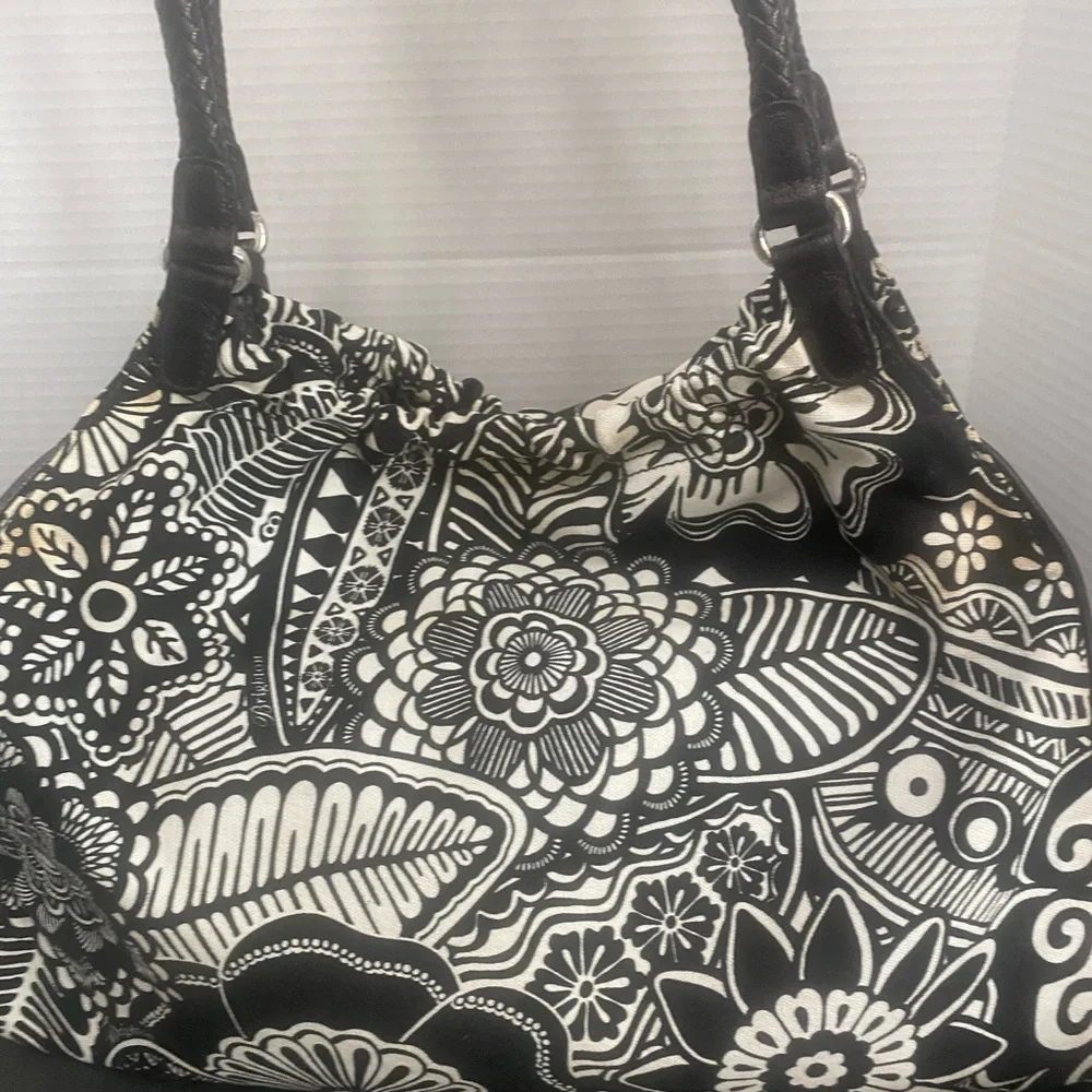 Brighton Poppy Canvas Shoulder Bag with Braided Leather Straps